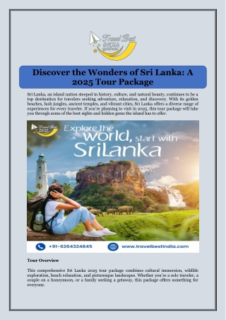 Discover the Wonders of Sri Lanka A 2025 Tour Package
