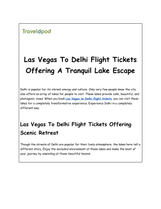 Las Vegas To Delhi Flight Tickets Offering A Tranquil Lake Escape