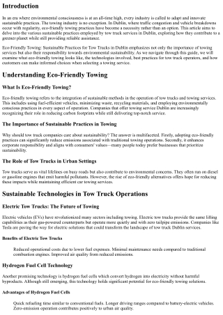 Eco-Friendly Towing: Sustainable Practices for Tow Trucks in Dublin