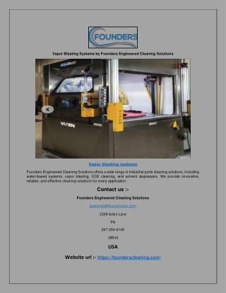 Vapor Blasting Systems by Founders Engineered Cleaning Solutions