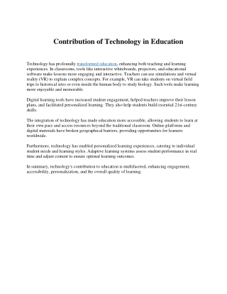 Contribution of Technology in Education