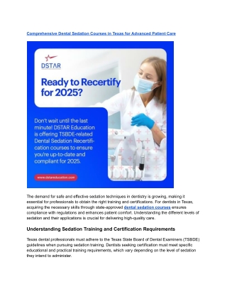Comprehensive Dental Sedation Courses in Texas for Advanced Patient Care