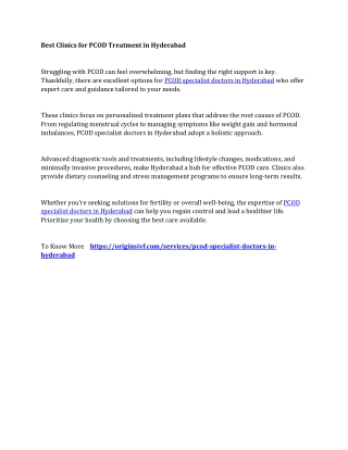 Best Clinics for PCOD Treatment in Hyderabad