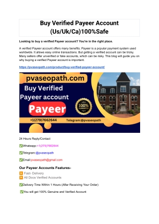 Buy Verified Payeer Account (Us_Uk_Ca)100%Safe