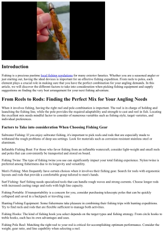 From Reels to Rods: Finding the Perfect Mix for Your Angling Requirements