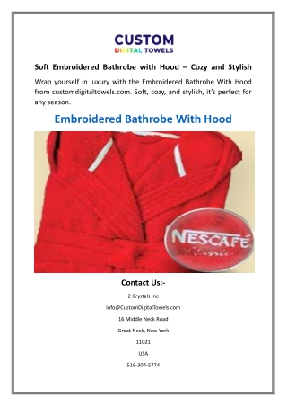 Soft Embroidered Bathrobe with Hood – Cozy and Stylish