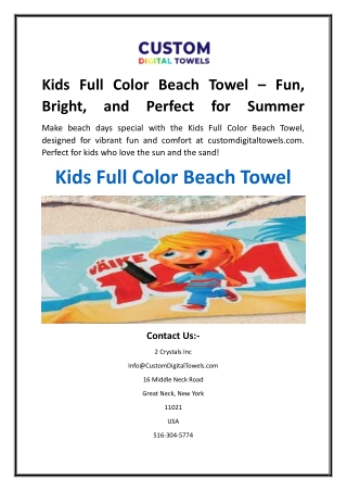 Kids Full Color Beach Towel – Fun, Bright, and Perfect for Summer