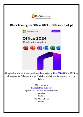 Klucz licencyjny Office 2024 | Office-outlet.pl