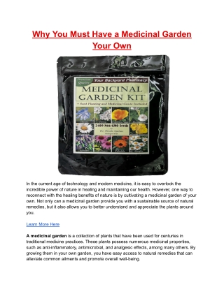 Why You Must Have a Medicinal Garden of Your Own