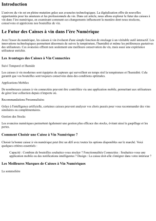 Le Futur des Caisses à vin dans l’ère Numérique