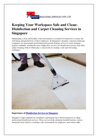 Keeping Your Workspace Safe and Clean Disinfection and Carpet Cleaning Services in Singapore