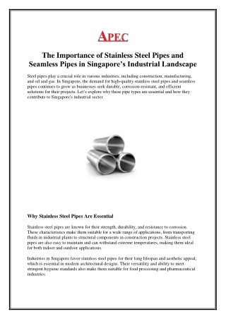 The Importance of Stainless Steel Pipes and Seamless Pipes in Singapore’s Industrial Landscape