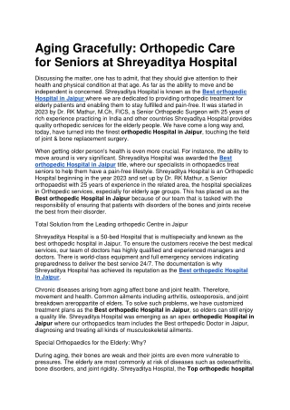 Orthopedic care for seniors at shreyaditya hospital