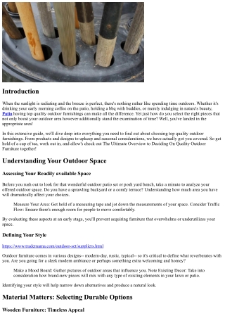 The Ultimate Overview to Picking Top Quality Outdoor Furnishings