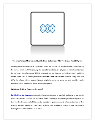 The Importance of Professional Suicide Clean Up Services