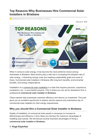 Top Reasons Why Businesses Hire Commercial Solar Installers in Brisbane