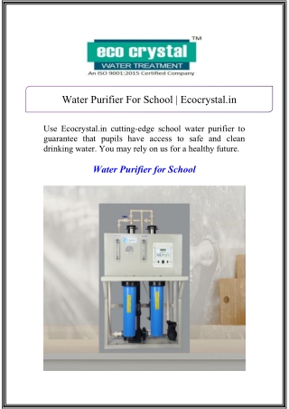 Water Purifier For School | Ecocrystal.in