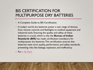 BIS Certification For Dry Batteries