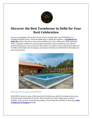 Discover the Best Farmhouse in Delhi for Your Next Celebration