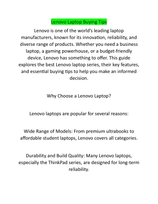 Lenovo Laptop Buying Tips