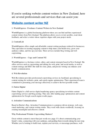 website content writer nz