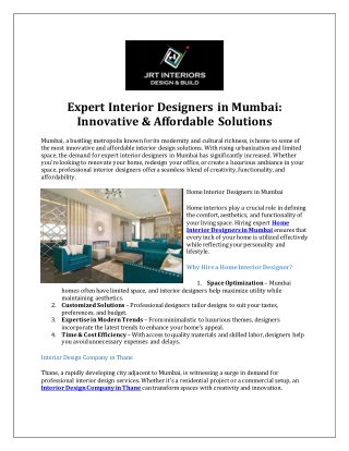 Expert Interior Designers in Mumbai-Innovative & Affordable Solutions
