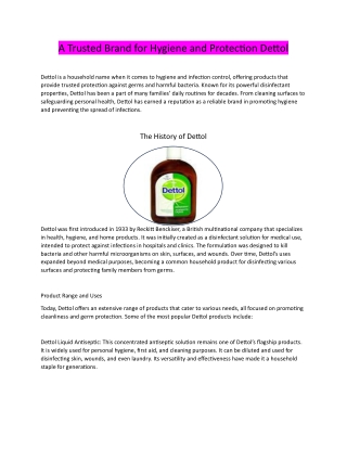 A Trusted Brand for Hygiene and Protection Dettol