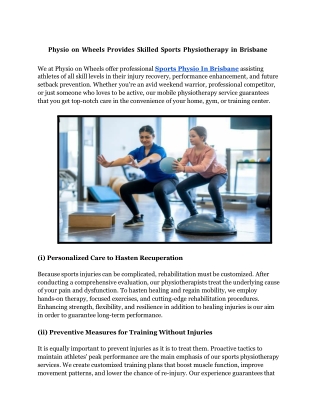 Physio on Wheels Provides Skilled Sports Physiotherapy in Brisbane