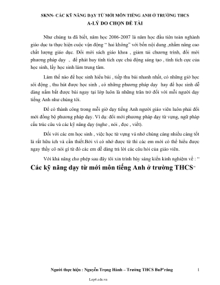 Sáng kiến kinh nghiệm Các kỹ năng dạy từ mới môn tiếng Anh ở trường THCS