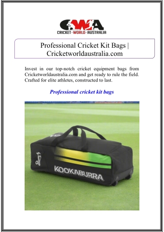 Professional Cricket Kit Bags | Cricketworldaustralia.com