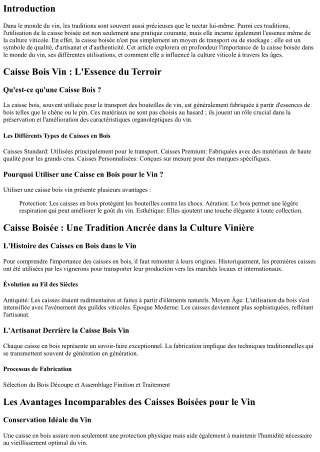Caisse Boisée : Une Tradition Ancrée dans la Culture Vinière