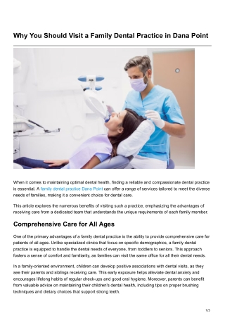 Why You Should Visit a Family Dental Practice in Dana Point