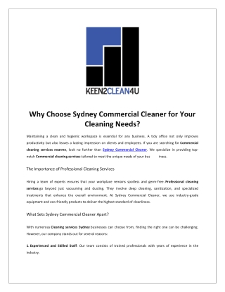 Commercial Cleaning Services Company in Sydney | Sydney Commercial Cleaner