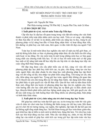 SKKN Một số biện pháp tổ chức trò chơi học tập trong môn Toán Tiểu học