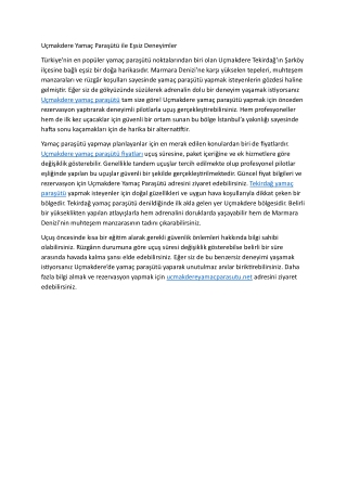 Ucmakdere Yamac Parasutu ile Essiz Deneyimler