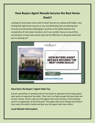 How Buyers Agent Nevada Secures the Best Home Deals