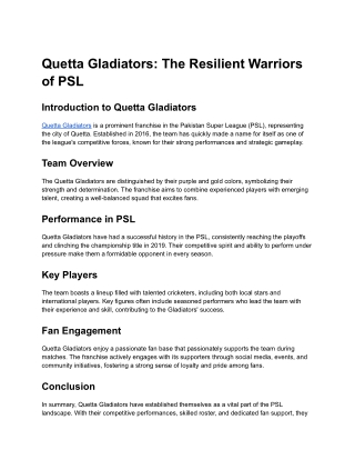 Quetta Gladiators_ The Resilient Warriors of PSL