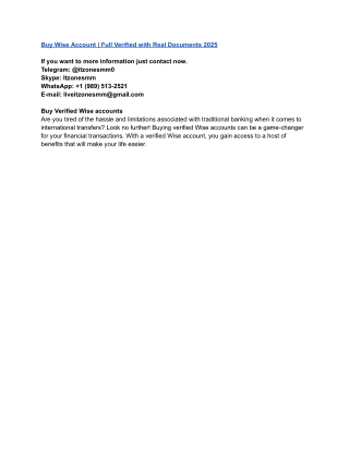 Buy Wise Account _ Full Verified with Real Documents 2025
