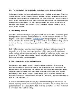 Why Fairplay login is the Best Choice for Online Sports Betting in India