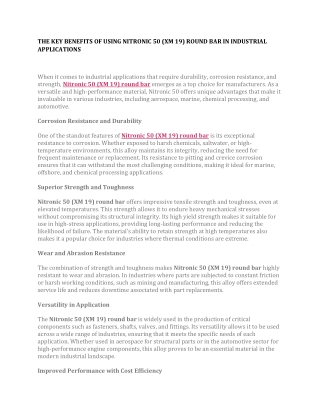 THE KEY BENEFITS OF USING NITRONIC 50 (XM 19) ROUND BAR IN INDUSTRIAL APPLICATIONS