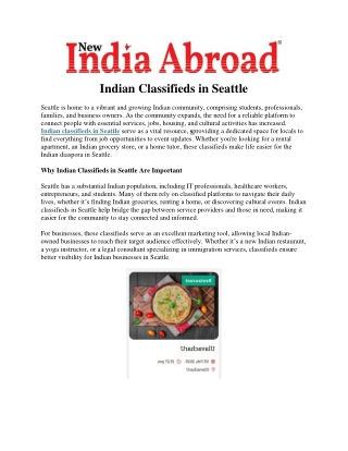 Indian Classifieds in Seattle