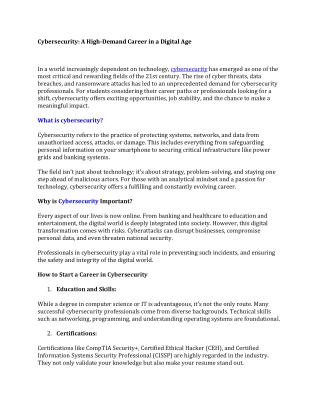 Cybersecurity A High-Demand Career in a Digital Age