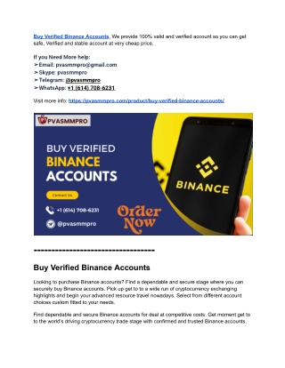 Worldwide Top Place To Buy Verified Binance Accounts (With Documents)