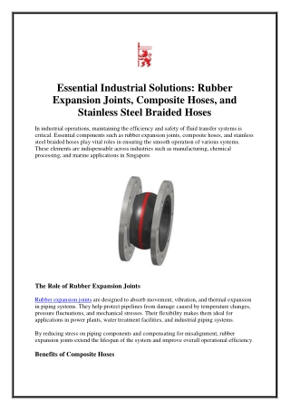 Essential Industrial Solutions Rubber Expansion Joints, Composite Hoses, and Stainless Steel Braided Hoses