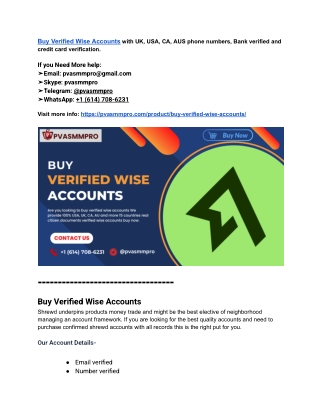 Best Selling Side To Buy Verified Wise Accounts ( New & Old )