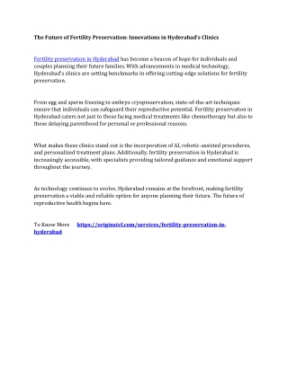 The Future of Fertility Preservation Innovations in Hyderabad’s Clinics