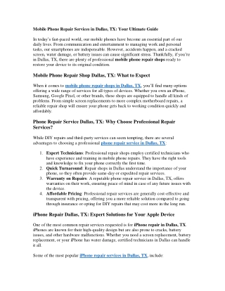 Mobile Phone Repair Services in Dallas, TX: Your Ultimate Guide