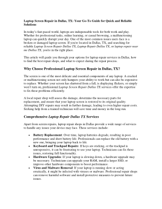 Laptop Screen Repair in Dallas, TX: Your Go-To Guide for Quick and Reliable Solu