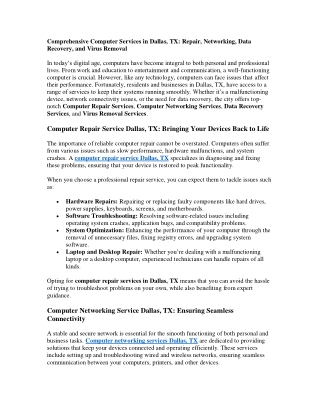 Comprehensive Computer Services in Dallas, TX: Repair, Networking, Data Recovery