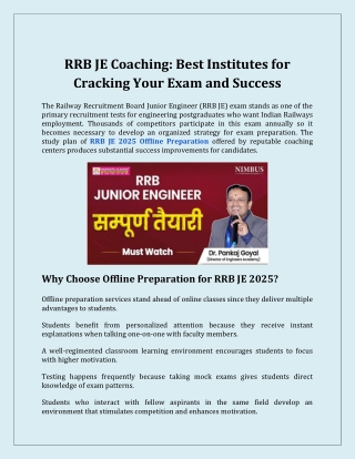 RRB JE Coaching Best Institutes for Cracking Your Exam and Success